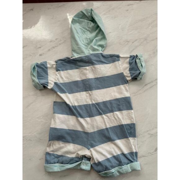 Vintage Baby B’gosh hooded boys striped short sleeve romper sz 3-6 months blue - Picture 6 of 6